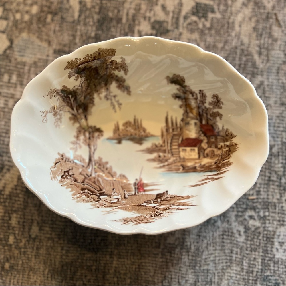 Johnson Brothers 9" Serving Bowl “The Old Mill” Oval English Ironstone China